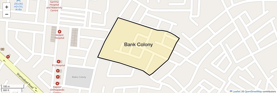 Location Map of Bank Colony, Agra