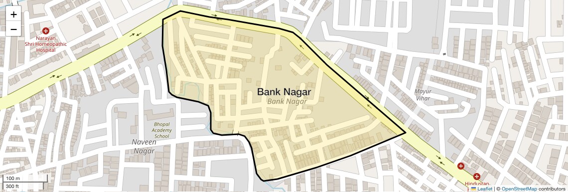 Location Map of Bank Nagar, Bhopal