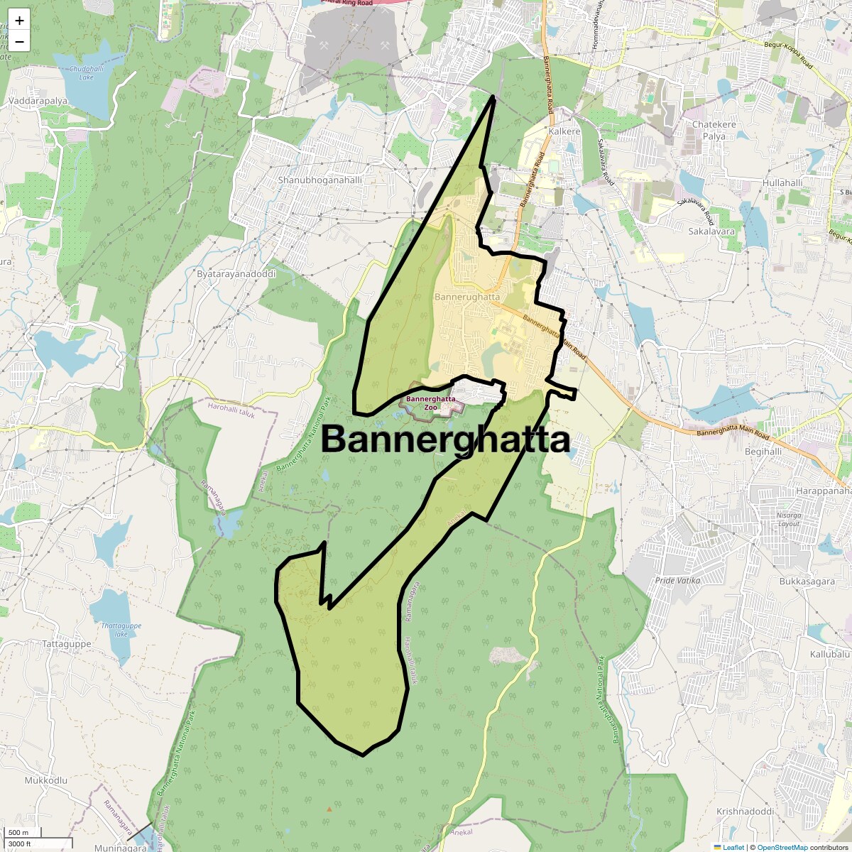 Location Map of Bannerghatta, Bangalore