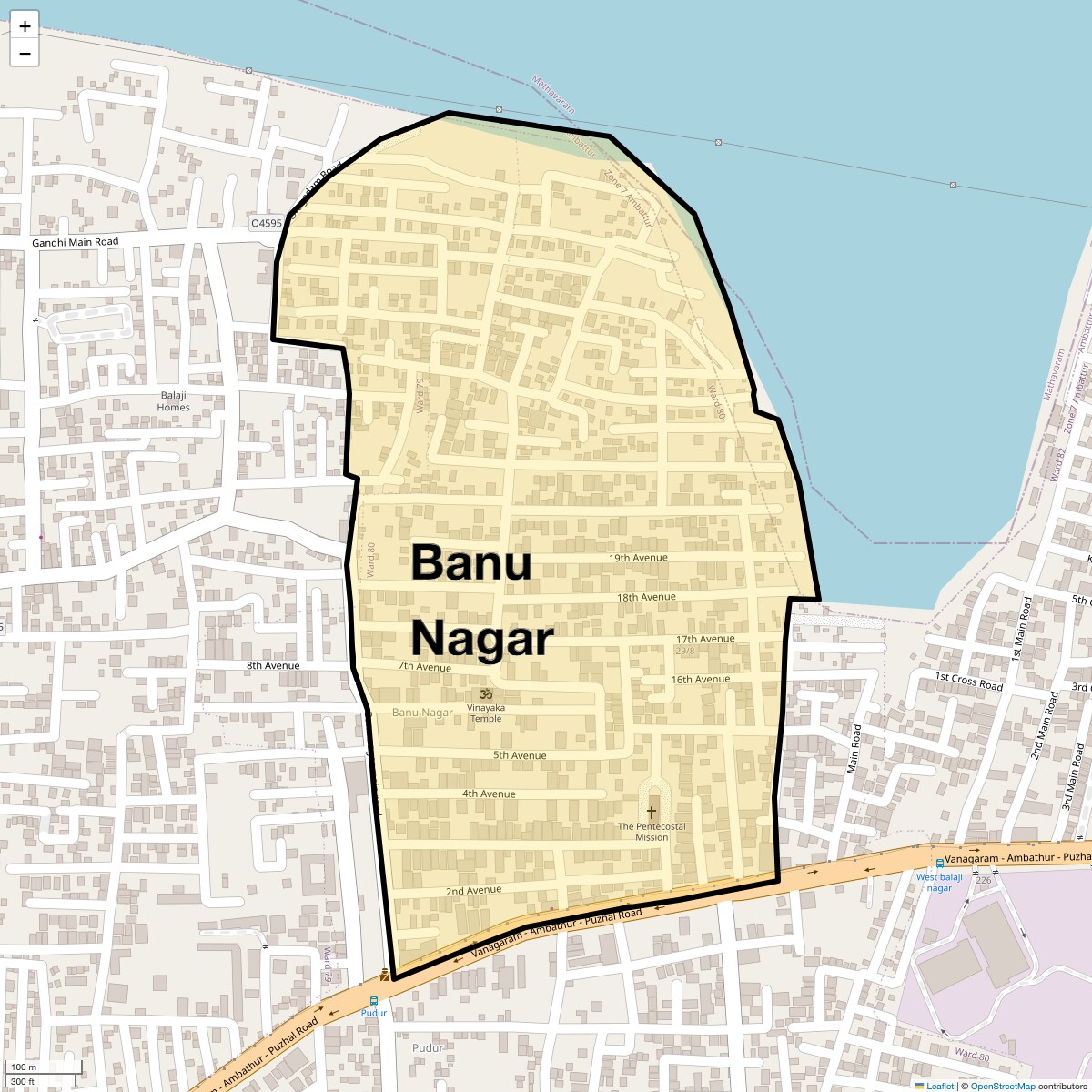 Location Map of Banu Nagar, Chennai
