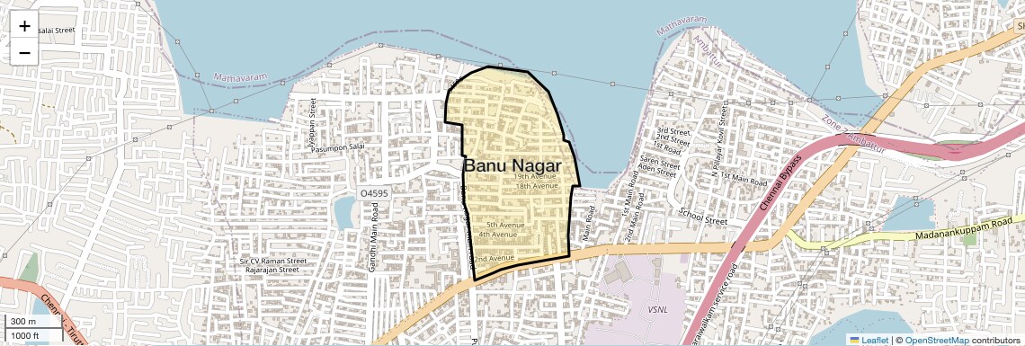 Location Map of Banu Nagar, Chennai