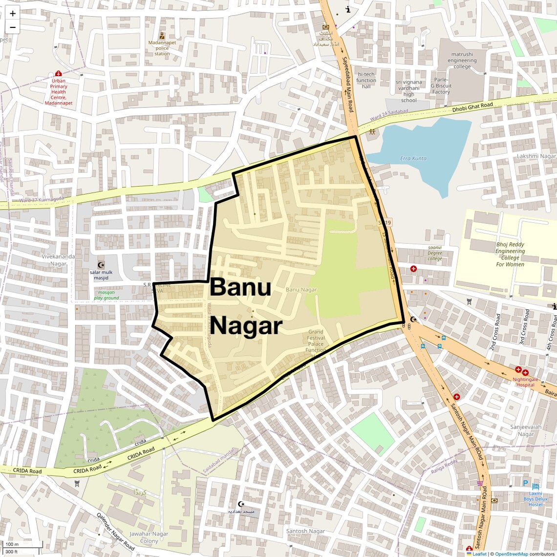 Location Map of Banu Nagar, Hyderabad