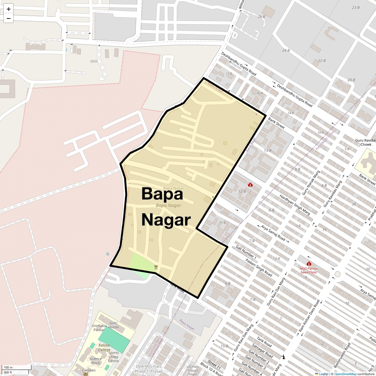 Location Map of Bapa Nagar, Delhi