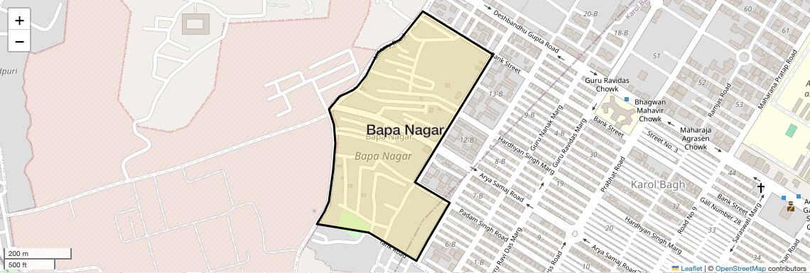 Location Map of Bapa Nagar, Delhi