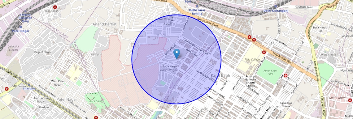 Location Map of Bapa Nagar, Delhi