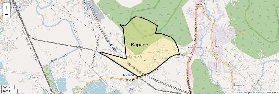 Location Map of Bapane, Palghar