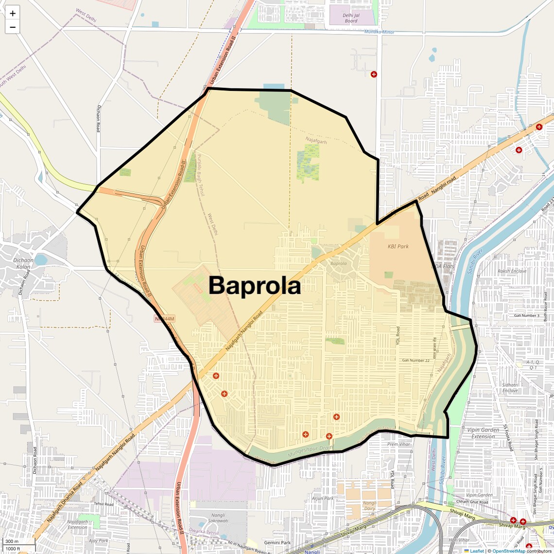 Location Map of Baprola, Delhi