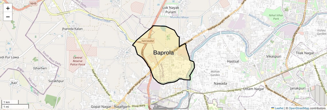 Location Map of Baprola, Delhi