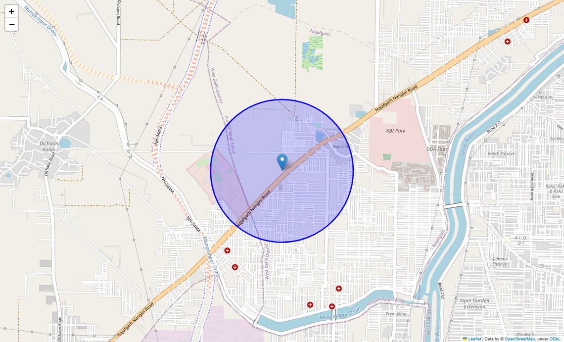 Location Map of Baprola, Delhi