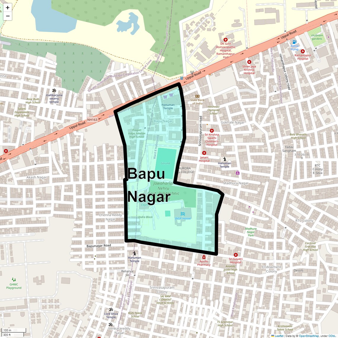 Location Map of Bapu Nagar, Hyderabad