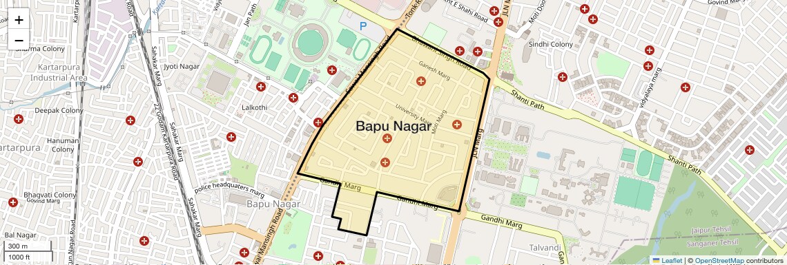 Location Map of Bapu Nagar, Jaipur