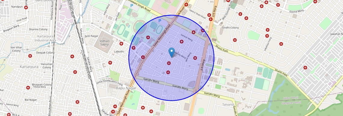 Location Map of Bapu Nagar, Jaipur