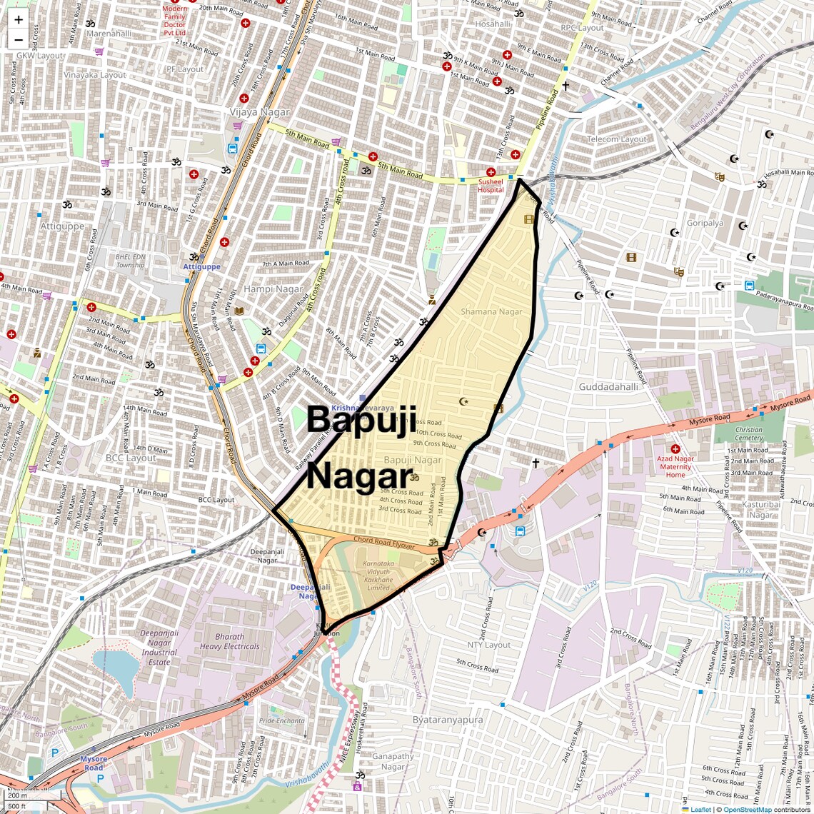 Location Map of Bapuji Nagar, Bangalore