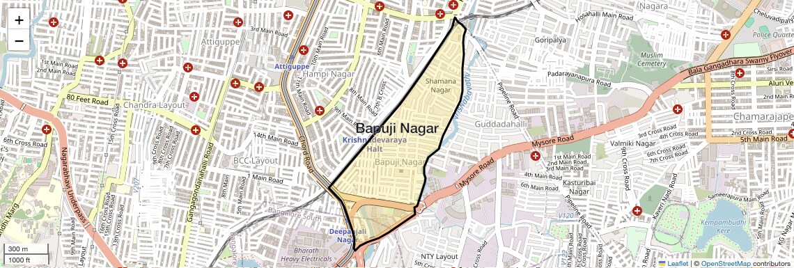 Location Map of Bapuji Nagar, Bangalore