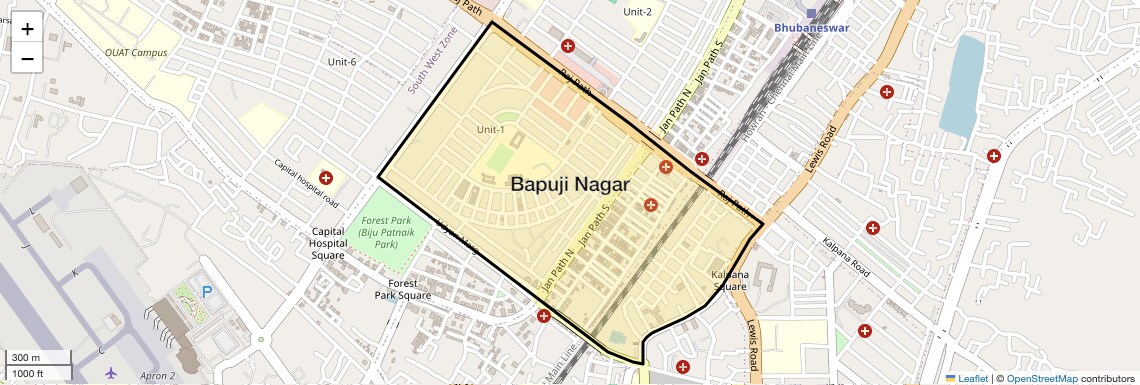 Location Map of Bapuji Nagar, Bhubaneswar