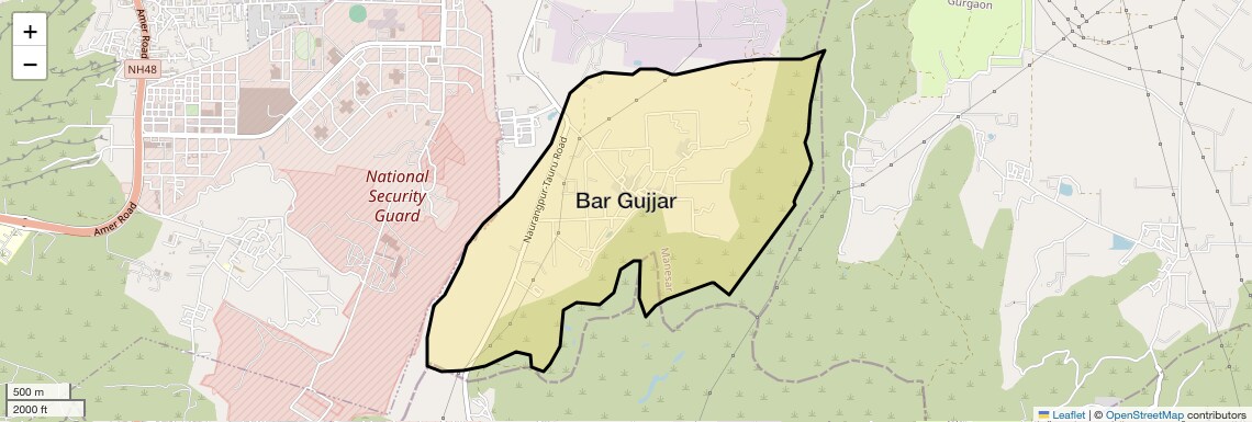 Location Map of Bar Gujjar, Gurgaon