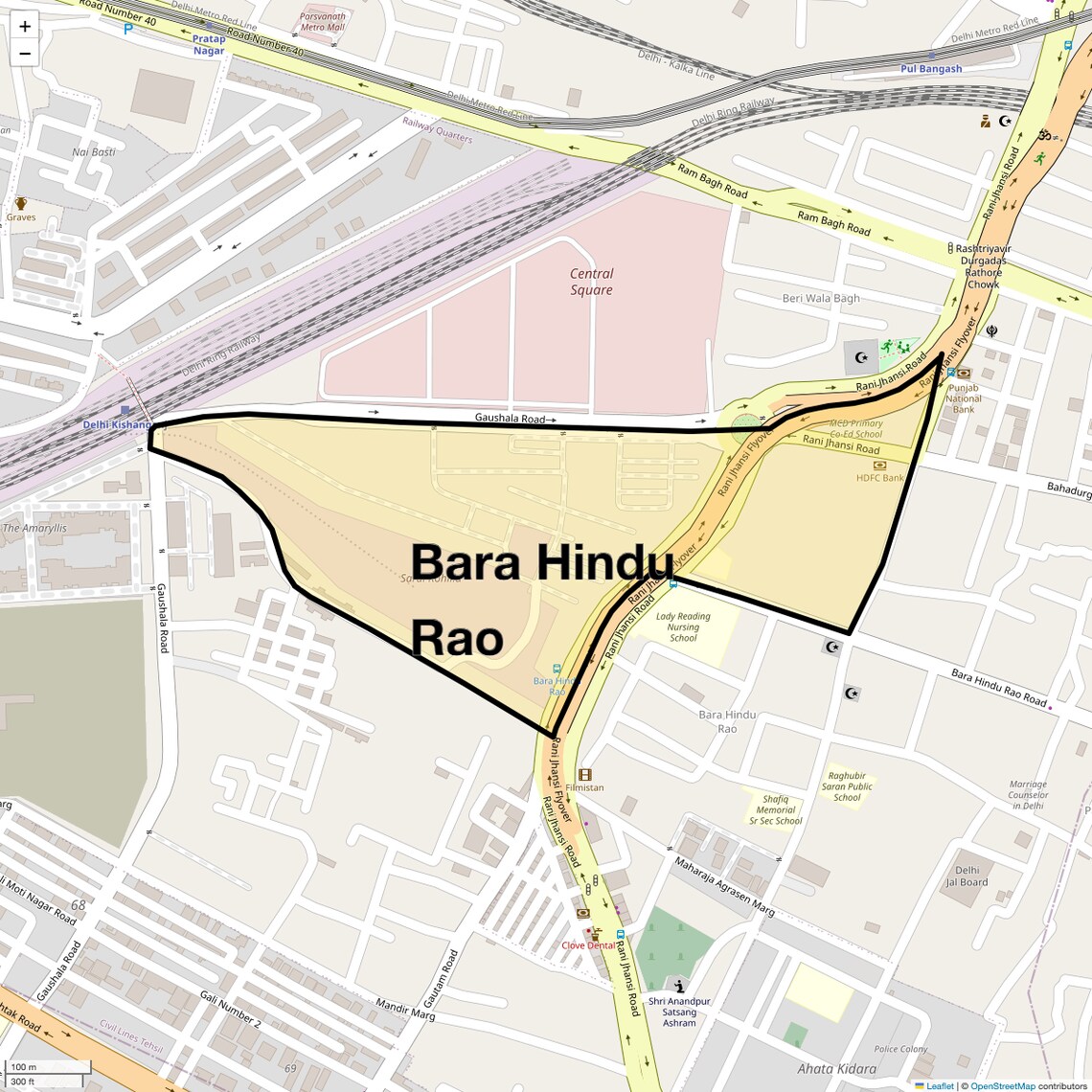 Location Map of Bara Hindu Rao, Delhi
