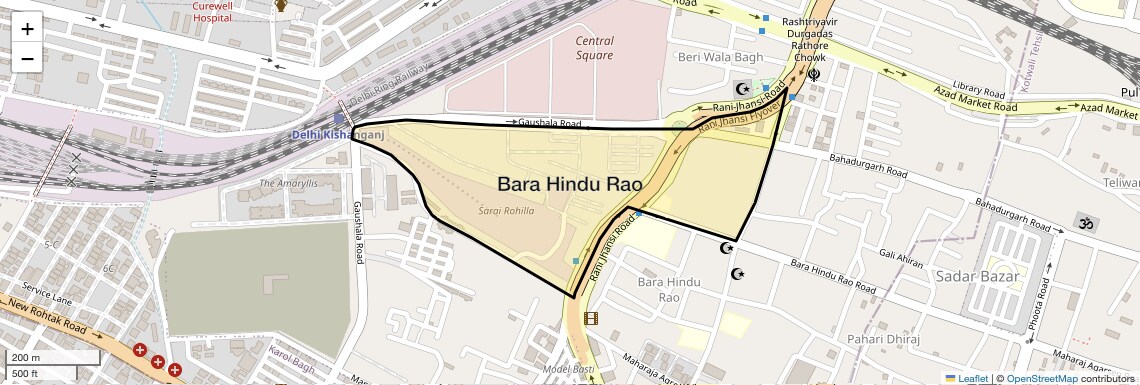 Location Map of Bara Hindu Rao, Delhi