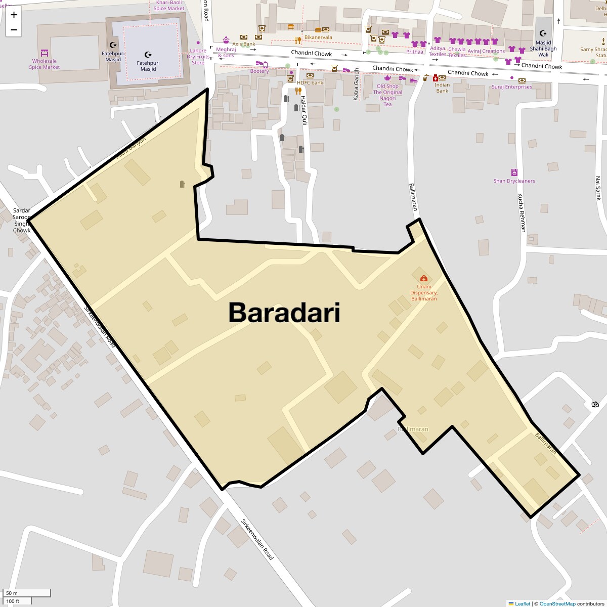 Location Map of Baradari, Delhi