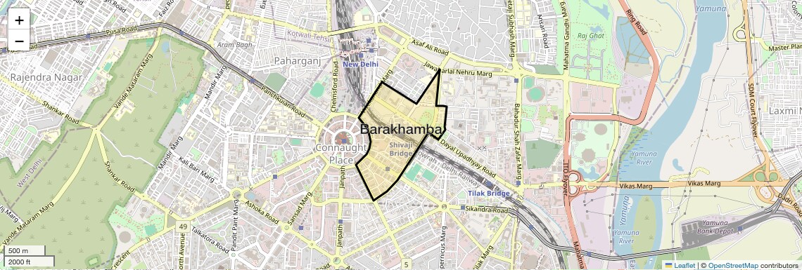 Location Map of Barakhamba, Delhi