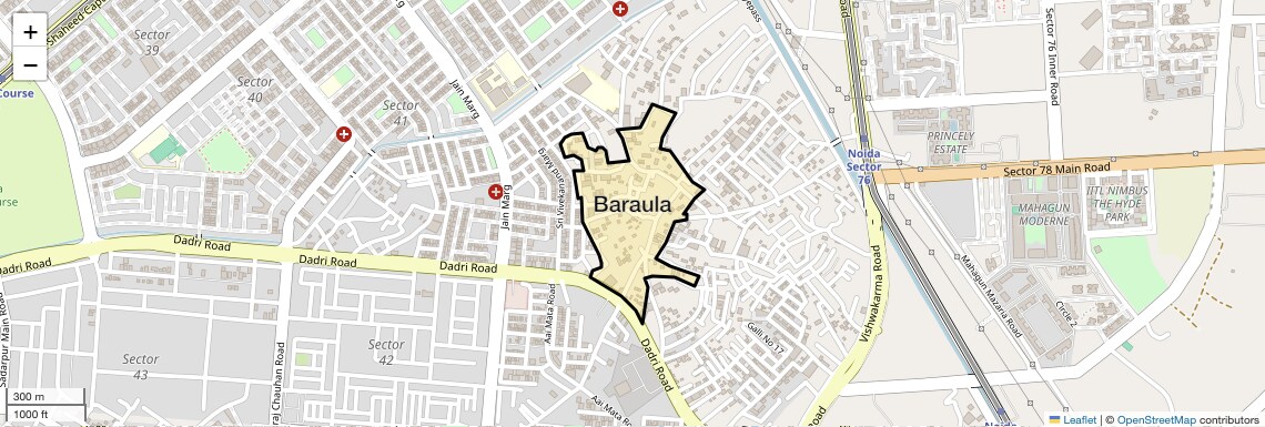 Location Map of Baraula, Noida