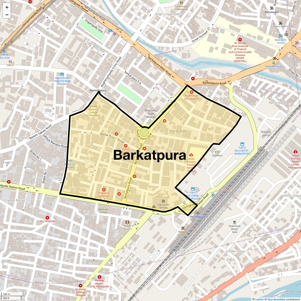 Location Map of Barkatpura, Hyderabad