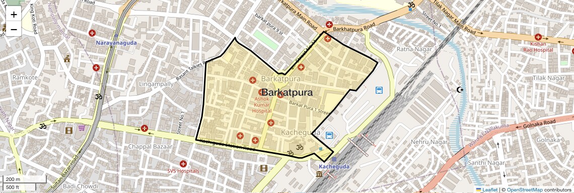 Location Map of Barkatpura, Hyderabad