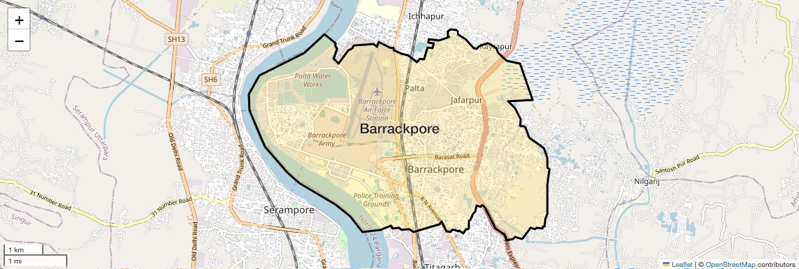Location Map of Barrackpore, Kolkata
