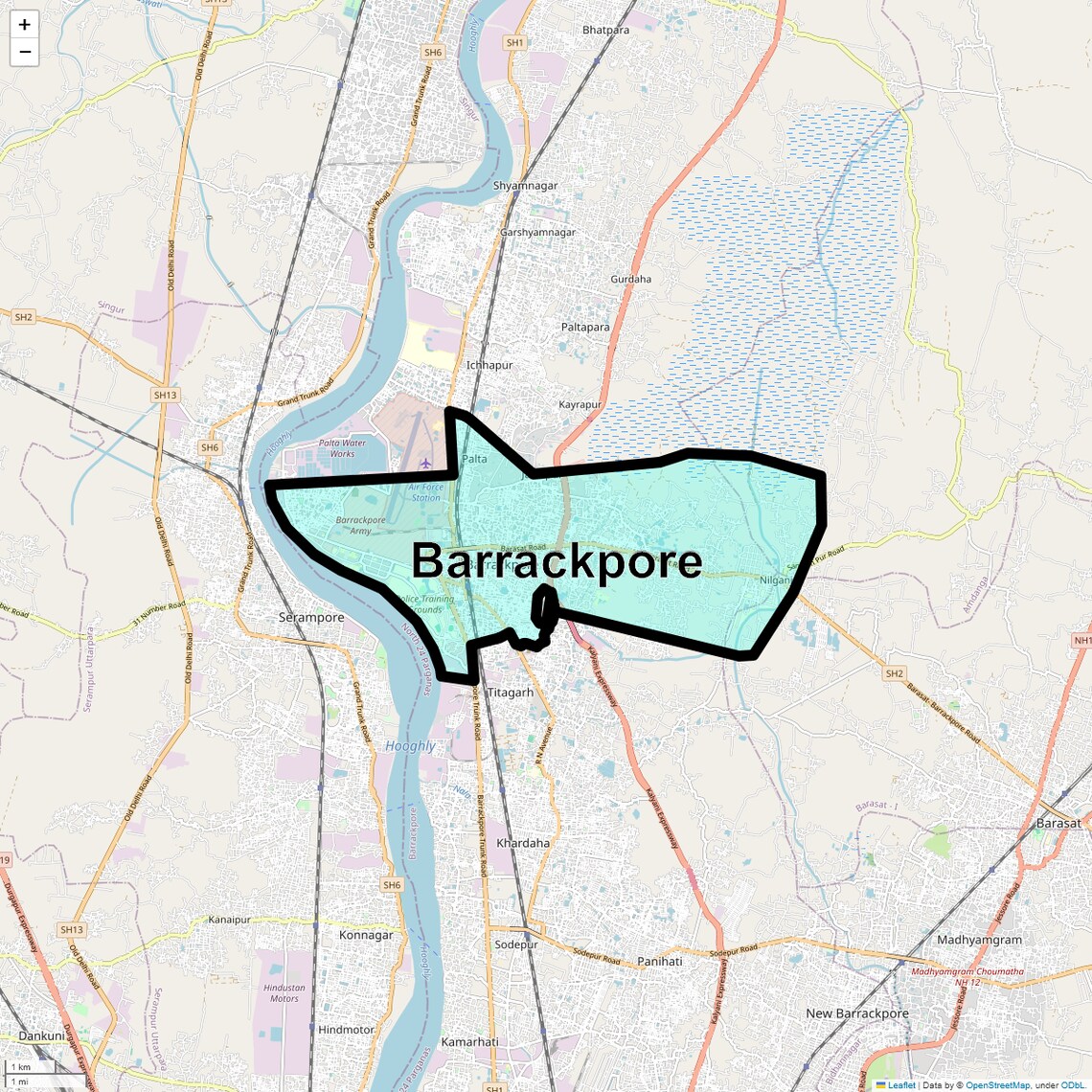 Location Map of Barrackpore, Kolkata