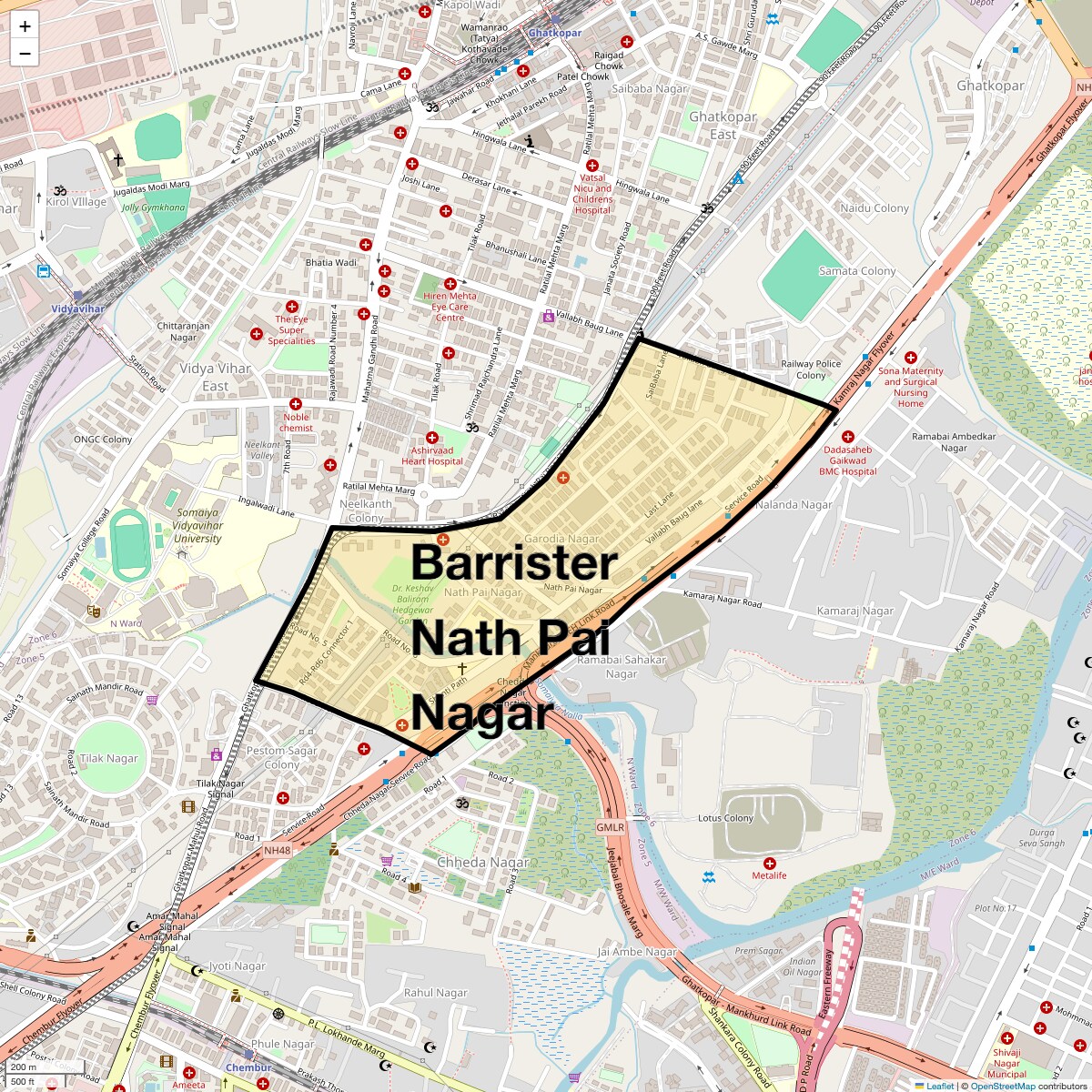 Location Map of Barrister Nath Pai Nagar, Mumbai