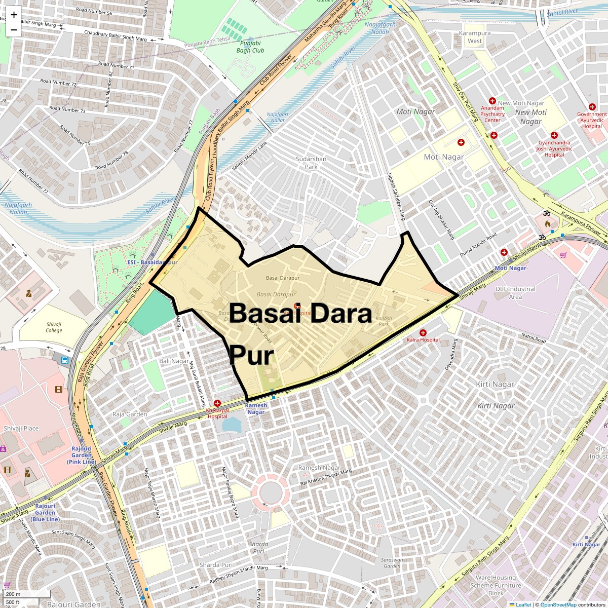 Location Map of Basai Dara Pur, Delhi