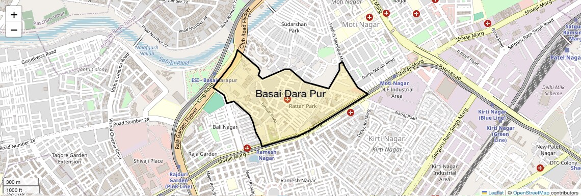 Location Map of Basai Dara Pur, Delhi