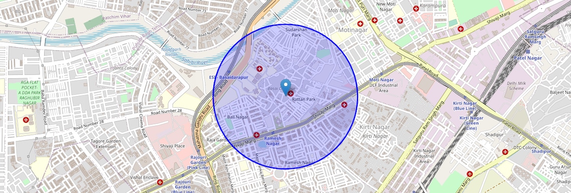 Location Map of Basai Dara Pur, Delhi