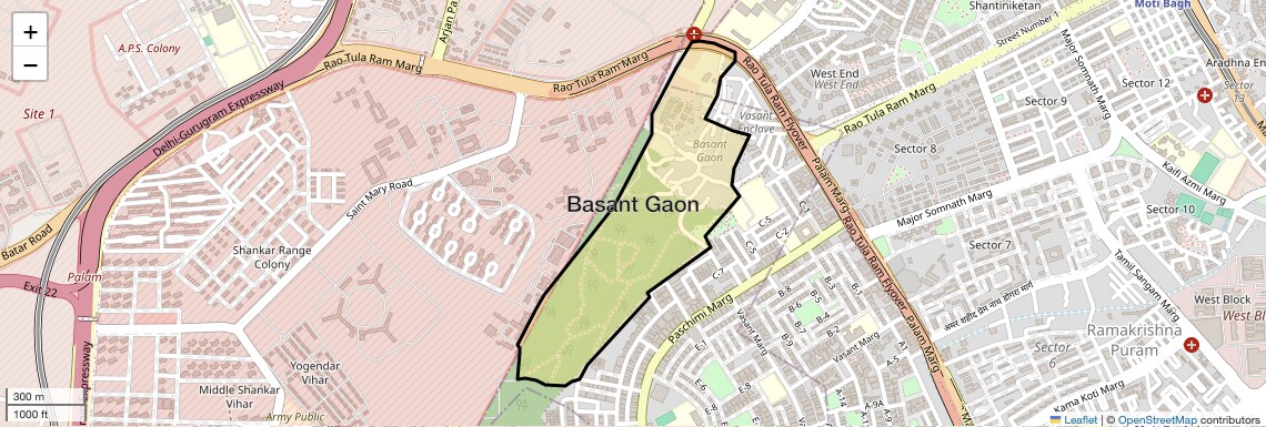 Location Map of Basant Gaon, Delhi