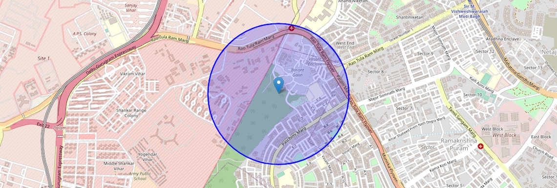 Location Map of Basant Gaon, Delhi