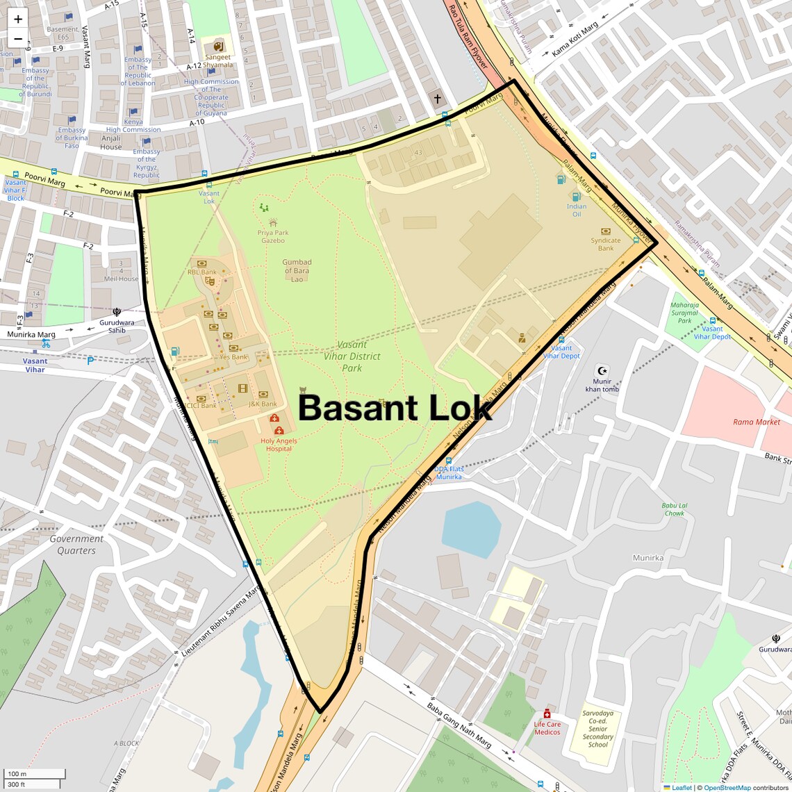 Location Map of Basant Lok, Delhi