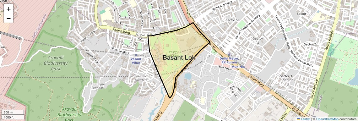 Location Map of Basant Lok, Delhi