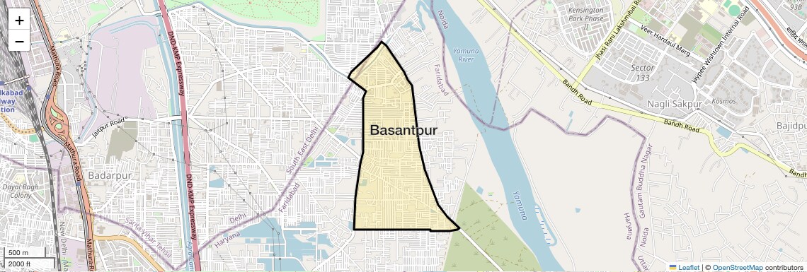 Location Map of Basantpur, Faridabad