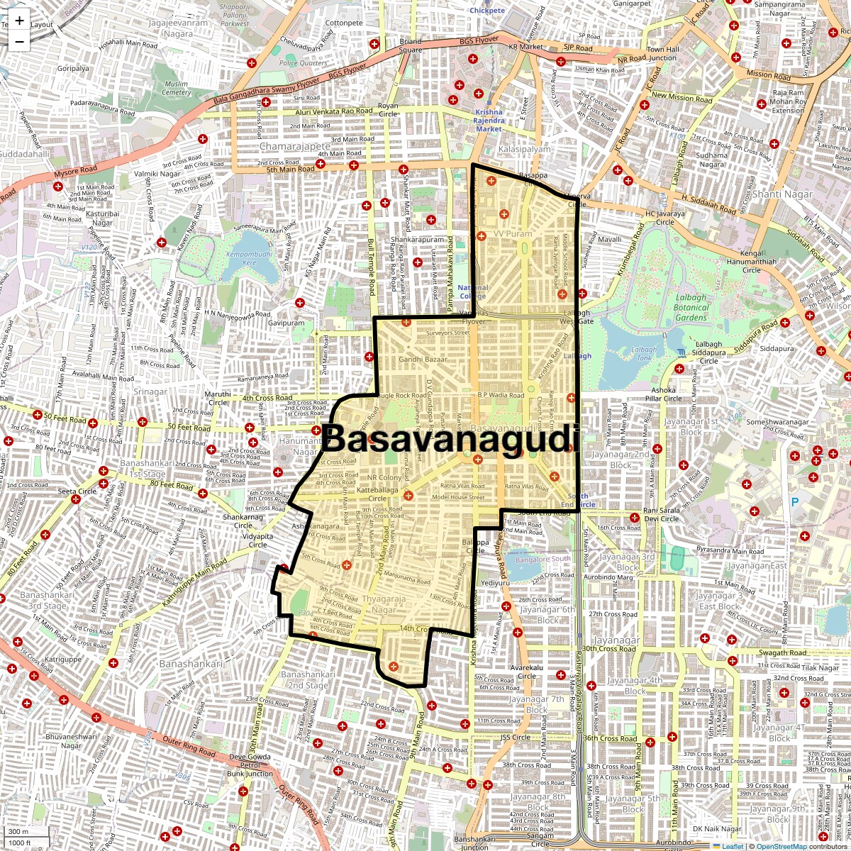 Location Map of Basavanagudi, Bangalore