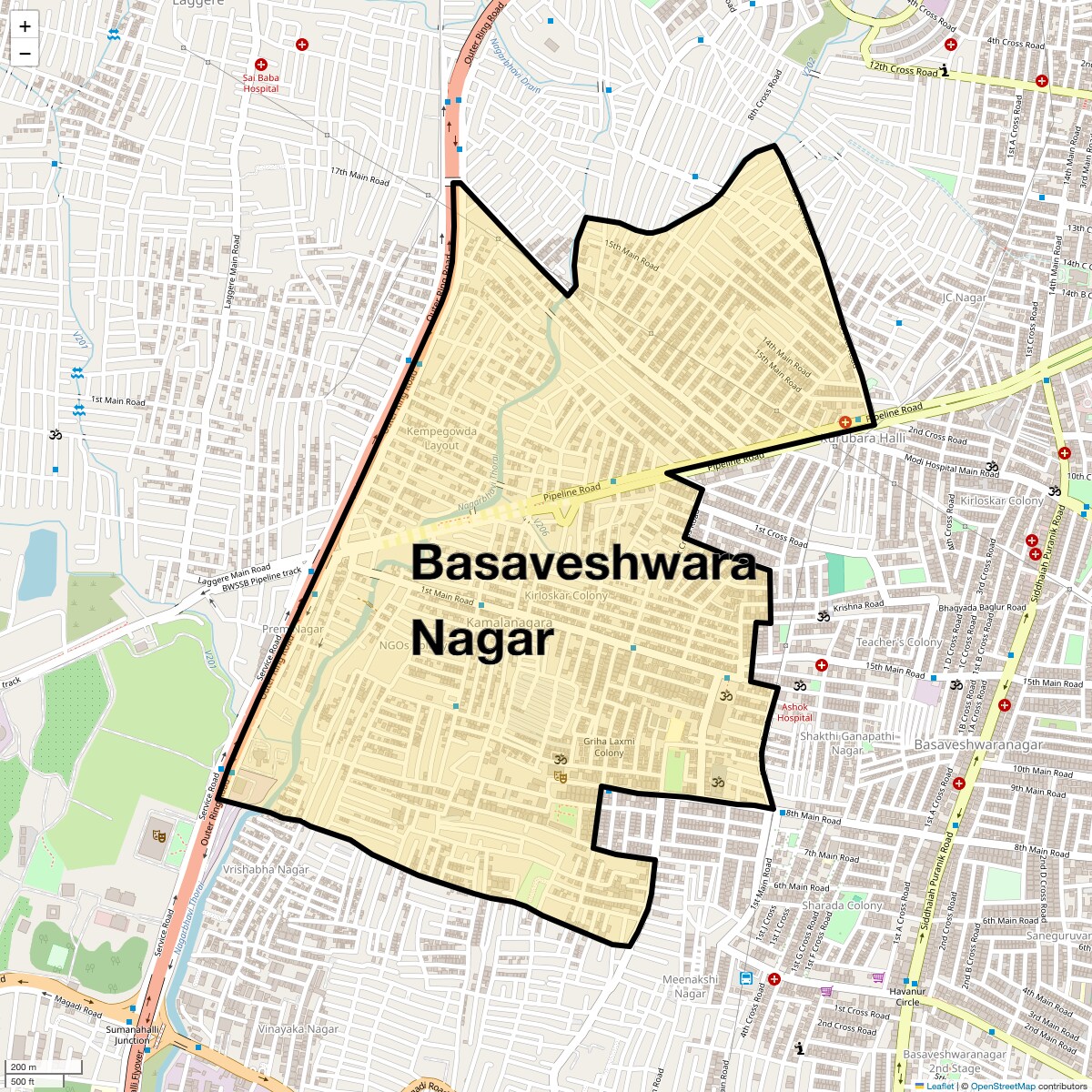 Location Map of Basaveshwara Nagar, Bangalore