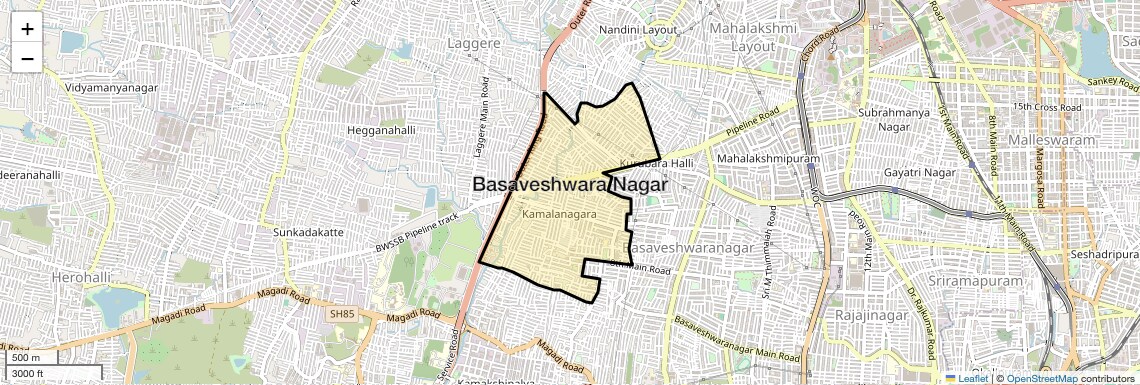 Location Map of Basaveshwara Nagar, Bangalore