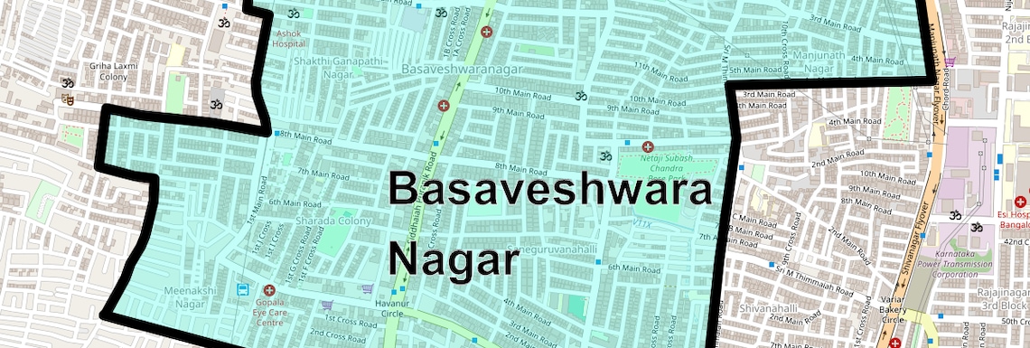 Location Map of Basaveshwara Nagar, Bangalore