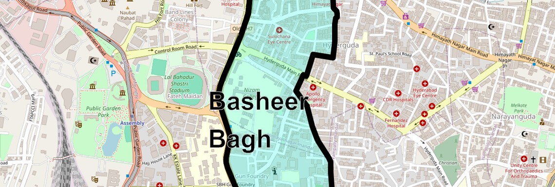 Location Map of Basheer Bagh, Hyderabad