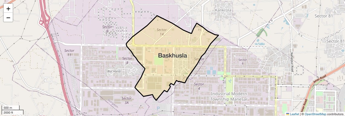 Location Map of Baskhusla, Gurgaon
