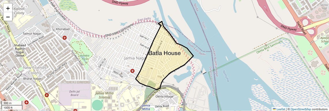 Location Map of Batla House, Delhi