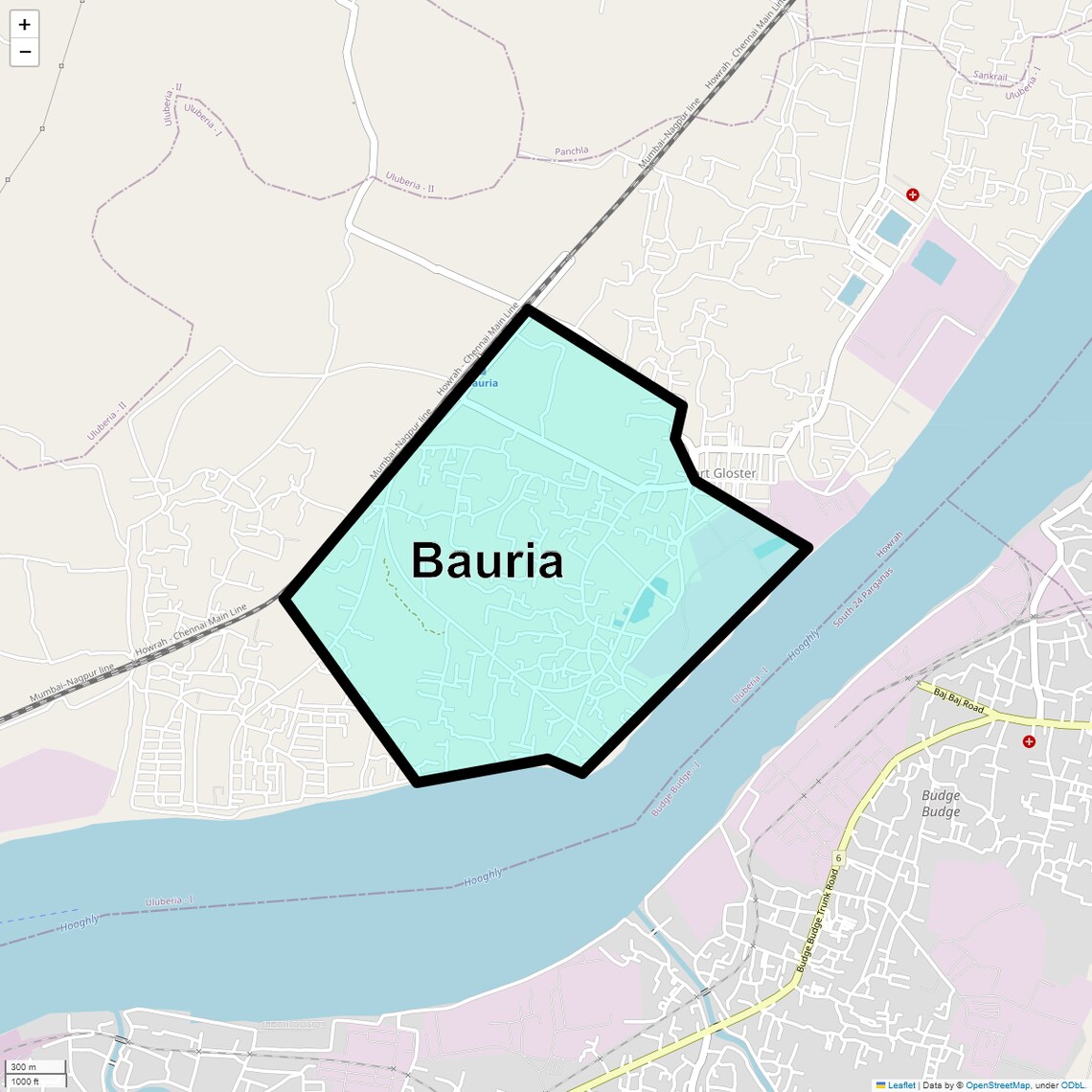 Location Map of Bauria, Kolkata