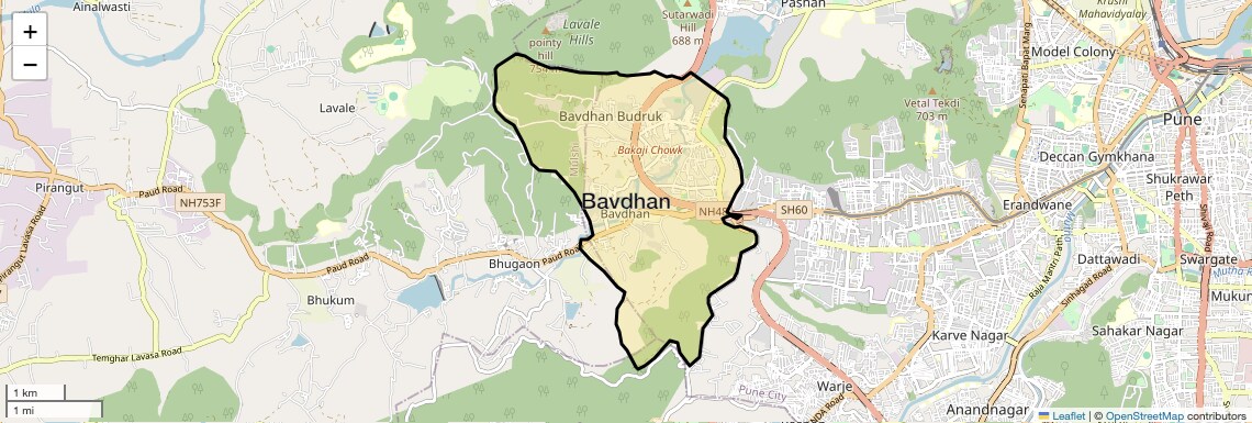 Location Map of Bavdhan, Pune
