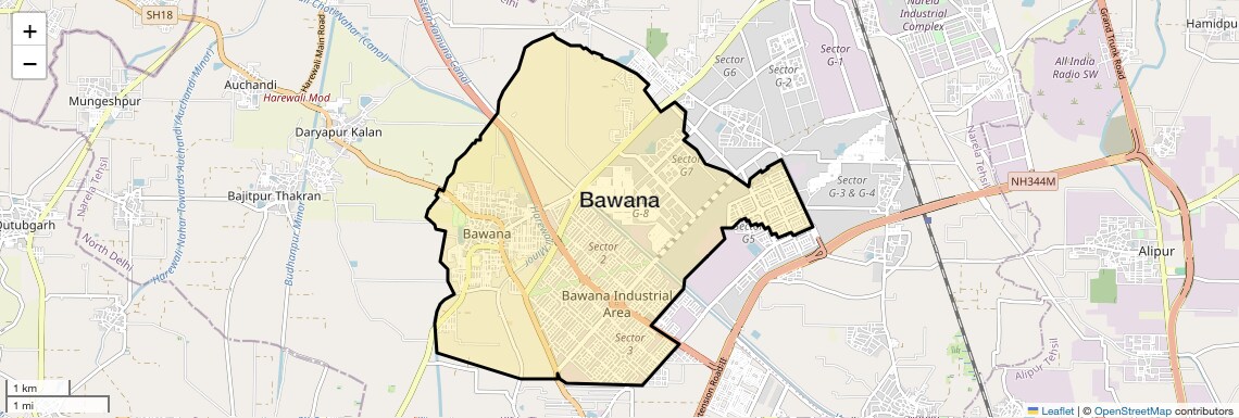 Location Map of Bawana, Delhi