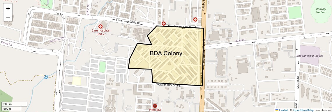 Location Map of BDA Colony, Bhubaneswar