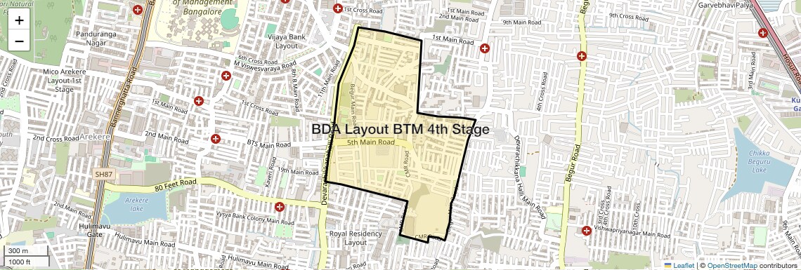 Location Map of BDA Layout BTM 4th Stage, Bangalore